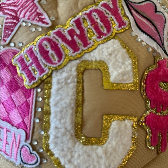 Personalized Women’s “C” Beige Cap with Decorative Patches - Picture 6 of 6